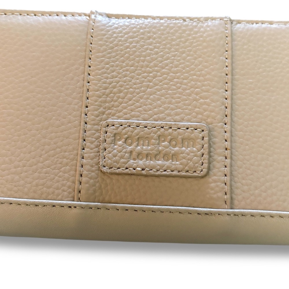 Pom Pom London Chelsea Leather Zip Wallet Organizer Sand Beige Womens Clutch - Picture 2 of 6